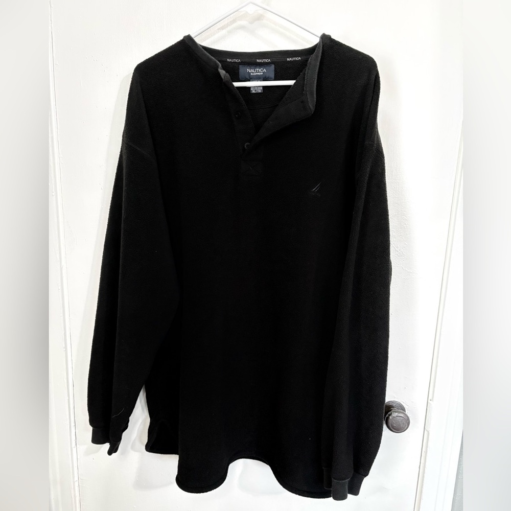 Nautica Sleepwear Black Fleece Henley Pullover Men’s XL Soft Lounge